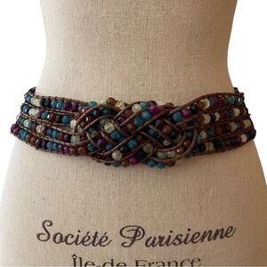 Y2K Elaborate Beaded Stretch Belt Brown